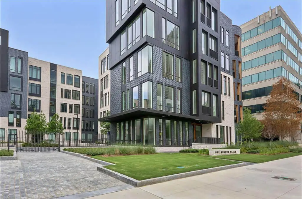 Modern apartment building with glass windows