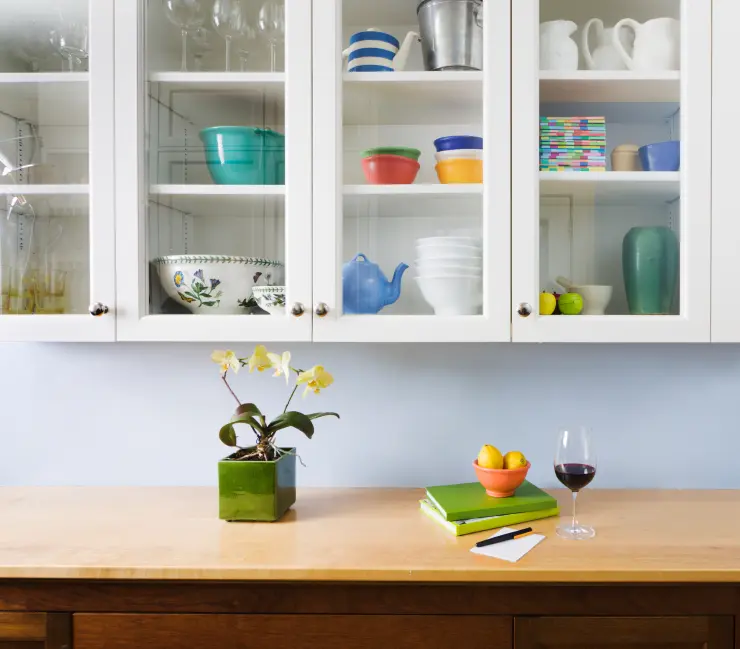 Glass cabinet doors in the kitchen