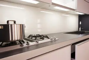 Glass backsplash in a kitchen