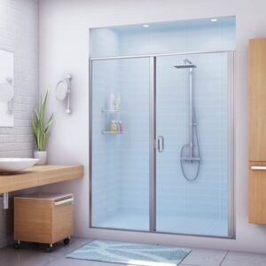 Glass shower door with with chrome hardware