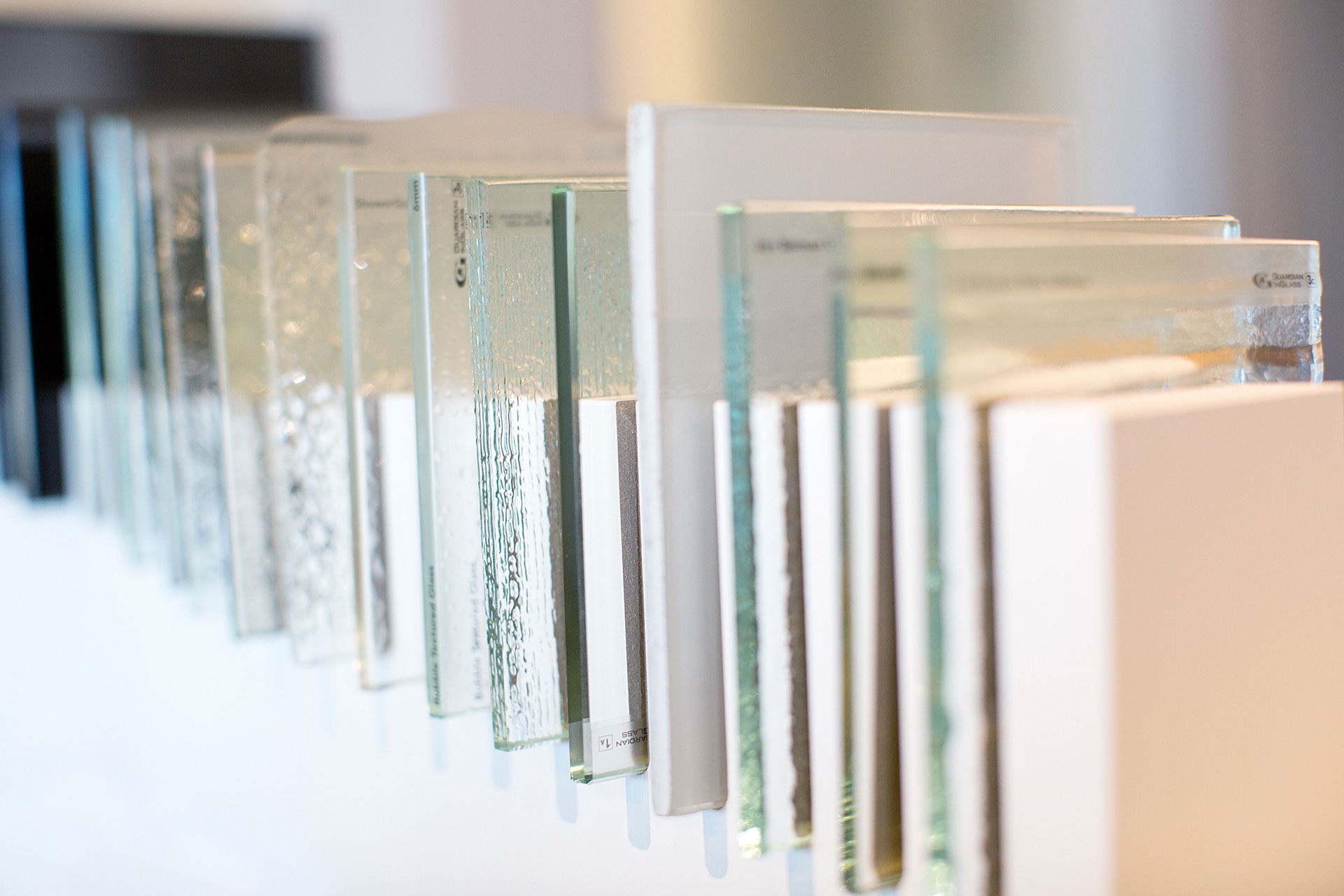 Various types of glass samplings on display