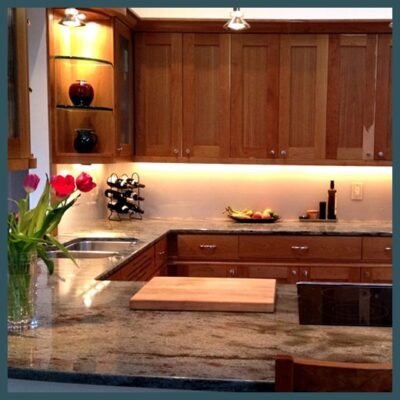 Kitchen with floating glass shelves