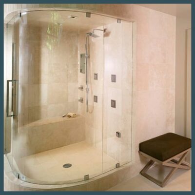 Curved edged shower glass