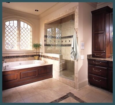 Bathroom with a glass shower panel